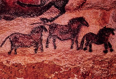 Pintura de rocha de tarpans (pôneis), c.17000 aC (pintura rupestre) de Prehistoric
